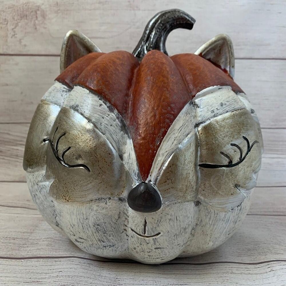 Pumpkin with Fox Face and Ears Fall Harvest Autumn Thanksgiving Halloween 10"H
